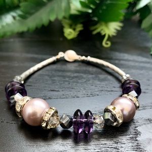 Handmade purple bead and chain bracelet